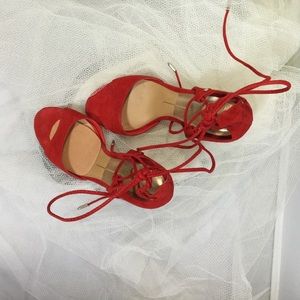 Dolce Vita Shoes - DOLCE VITA ANKLE WRAP SUEDE HEEL SANDALS RED Dolce Vita Shoes - DOLCE VITA ANKLE WRAP SUEDE HEEL SANDALS RED
